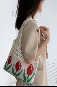 <span class=keywords><strong>Bolso</strong></span> de compras de punto de playa de ganchillo <span class=keywords><strong>Hippie</strong></span> estético Flor de tulipán de estilo bohemio Vintage para mujeres y niñas - Product Image 4
