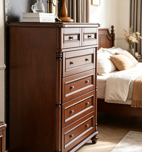 Commode traditionnelle en bois massif avec 5 tiroirs, meuble de rangement antique pour chambre à coucher, décoration intérieure - Product Image 6
