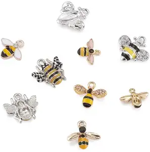 Bal arısı Charm takı yapımı için moda el sanatları sevimli Metal kolye kolye bilezik emaye Charms