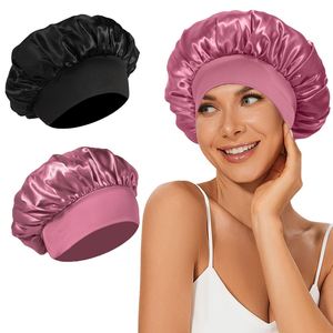 Bonnet de nuit en satin pour femmes, bonnet doux pour cheveux avec large bande, bonnet de sommeil pour cheveux bouclés, tresses, cheveux naturels, vente en gros - Product Image 3