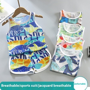 2025 nouveau été deux pièces ensemble pour garçons filles bébé mince <span class=keywords><strong>maille</strong></span> respirant sans manches <span class=keywords><strong>gilet</strong></span> tenue avec dessin animé motif creux conception - Product Image 3