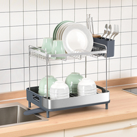 WIREKING Support pour assiettes au-dessus de l'évier à 2 niveaux Organisateur de vaisselle de cuisine Rangement en acier inoxydable pour égouttoir à vaisselle