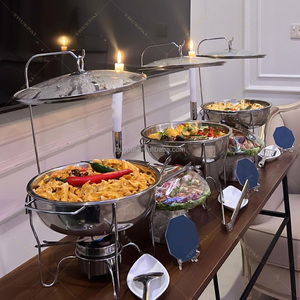 Suministros de hotel de lujo Restaurante Platos de frotamiento ovalados redondos Calentador de alimentos para buffet Tapa de vidrio Catering Acero inoxidable con colgante - Product Image 2
