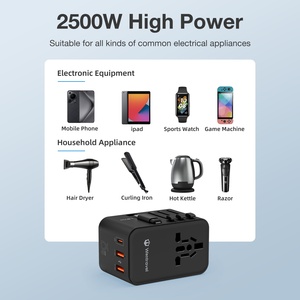 Adaptateur secteur de voyage <span class=keywords><strong>universel</strong></span> rapide Wontravel PD 25W avec technologie PPS GaN, câble rétractable pour ordinateur <span class=keywords><strong>portable</strong></span>, appareil photo, prise mondiale - Product Image 5