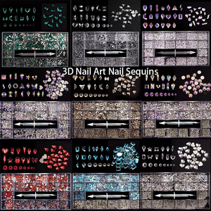 ชุดติดเล็บพลอยเทียมสีรุ้งเล็บผสมรูปทรงแฟนซีในกล่องแบนด้านล่างแก้วเล็บเพชรพลอยเทียม - Product Image 3