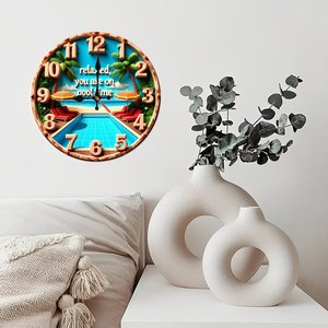 Horloge murale ronde en bois 25x25 cm, silencieuse, sans tic-tac, décoration intérieure, installation facile, design Pool Time - Product Image 2