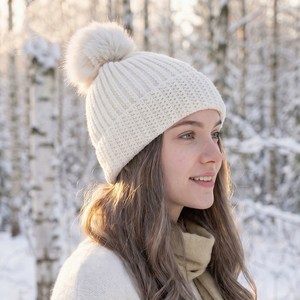 <span class=keywords><strong>Bonnet</strong></span> en tricot jacquard épais uni avec <span class=keywords><strong>pompon</strong></span>, doublure polaire extérieure, protection des oreilles, pour <span class=keywords><strong>femme</strong></span> - Product Image 1