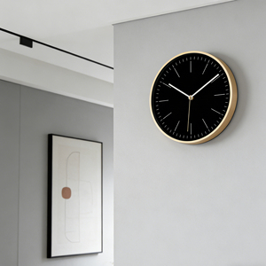 Sleek Urban 10 Inch Black Gold Bezel Analog Hanging <b>Metal</b> Minimalist Wall <b>Clock</b> for Living/Bedroom - Product Image 3