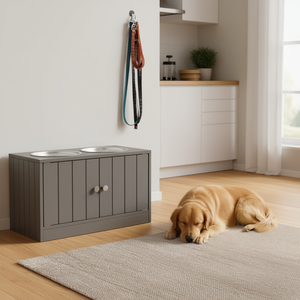 Soporte para tazón de perro gris con almacenamiento de 44L, estación de alimentación elevada para mascotas, diseño moderno - Product Image 2