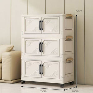 خزانة تخزين بلاستيكية قابلة للطي بـ 6 طبقات وبابين مع مقابض متينة وسعة كبيرة لتنظيم الأحذية والألعاب والوجبات الخفيفة في المنزل - Product Image 5