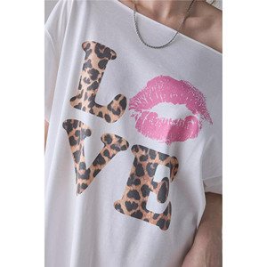 Robe T-shirt décontractée d'été pour <span class=keywords><strong>femme</strong></span>, style <span class=keywords><strong>vintage</strong></span>, col rond, avec logo imprimé lèvres et cœur sur le devant - Product Image 4