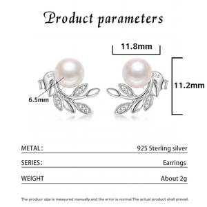 Élégantes boucles d'oreilles clous en argent S925 avec perles en forme de branche d'olivier, bijoux de luxe en zircon en forme de feuille pour femme, cadeau de mariage ou d'anniversaire - Product Image 6
