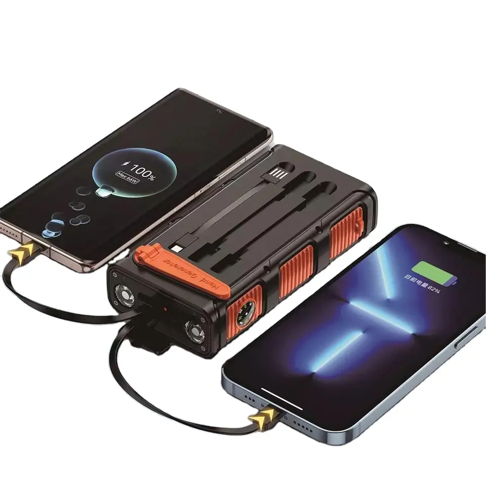 Waterproof 36800 Mah Fast Charging Powerbank 30000mah Portable Charger Hand Crank Small Solar Panel Power Bank With Led Light
