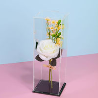 Vente en gros, MOQ 1 pièce, Vitrine d'exposition transparente en acrylique avec base en bois noir, anti-poussière, épaisseur 3~10mm, taille personnalisable, montage facile