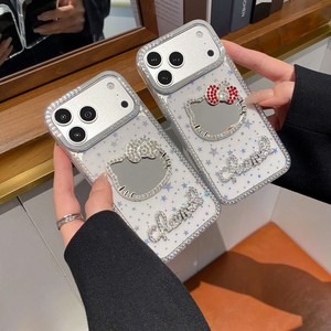 Fashion Clear Diamond kt cat Mirror Bracket Mobile phone case for <b>iPhone</b> 17 16 15 14 13 pro max Transparency Glitter Back Cover - Product Image 3