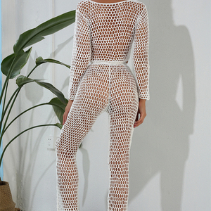 Pour les femmes 2 pièces Bikini Maillot <span class=keywords><strong>De</strong></span> Bain couvrir Tenues <span class=keywords><strong>de</strong></span> <span class=keywords><strong>Plage</strong></span> Évider À Manches Longues Pantalon Costume - Product Image 3