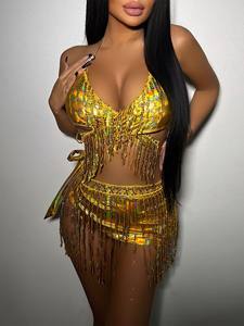 女性のワンピースドレスセットスパンコール衣装をカスタマイズするファッションバータッセル輝く女性の服ビキニビーチウェア - Product Image 6