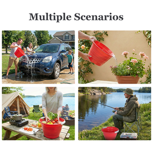 Cubo de Pesca Plegable de Silicona Rojo, Cubo de Agua Plegable para el Hogar, Camping, con Tapa - Product Image 4