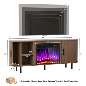 Meuble TV SENYU de style moderne du milieu du siècle avec foyer électrique, armoire en bois, console multimédia, rangement, centre de divertissement - Product Image 2