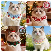 Bavoir en laine tricotée pour chat et chien, Noël, avec fleur au crochet fait main, antidérapant et écologique, accessoires pour animaux de compagnie