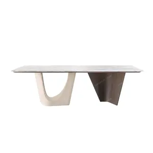 Juego de mesa de comedor de mármol natural de lujo italiano comedor de lujo de 8 plazas rectangular diseño italiano personalizable