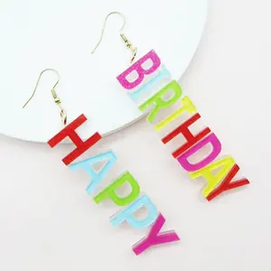 Pendientes colgantes de resina acrílica, con letras iniciales, para Feliz cumpleaños