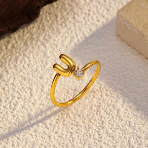 Пузырьковая буква Алфавит Цирконий камень от A до Z Начальная буква персонализированное кольцо Открытое Регулируемое позолоченное кольцо для женщин - Product Image 2