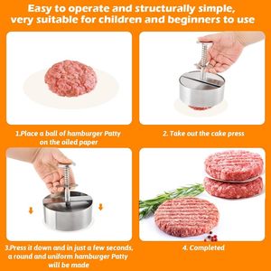 Presse à hamburgers antiadhésive en acier inoxydable 304 avec bouton à ressort pour la cuisine domestique – Outil de cuisson facile à démouler - Product Image 4