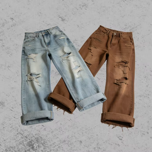 Jean ample taille haute personnalisé pour homme, coupe oversize, délavé à l'acide, style vintage, jambe large, denim déchiré, tendance - Product Image 6