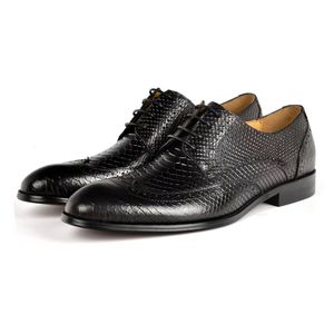 Chaussures habillées de luxe pour hommes, à lacets, bout pointu, en cuir véritable, semelle extérieure en caoutchouc, cousues à la main, idéales pour le bureau, les mariages et les soirées, collection Printemps - Product Image 3