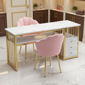 Juego de Muebles Modernos para Salón de Uñas, Mesas Largas de Madera y Metal con Colector de Polvo para Salón de Belleza, Centro Comercial, Estación de Manicura y Maquillaje - Product Image 6