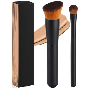 <span class=keywords><strong>DUcare</strong></span> Base de Maquillaje y Corrector 2 Piezas, Brocha Kabuki para Contorno y Bronceador con Mango de Madera, Brocha de Nylon Sintético para Mezclar Maquillaje Líquido y Polvo Mineral - Product Image 1