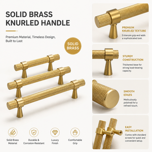 Venta de Fábrica: Tiradores de Latón Dorado de Lujo Nórdico con Diseño Moleteado para Puertas de Armarios de Cocina, Cajones y Roperos - Product Image 2
