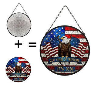 Attrape-soleil en vitrail 250 ans de liberté 1776-2026 Aigle Drapeau américain Pendentif suspendu - Product Image 6