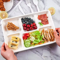 Assiettes jetables écologiques biodégradables et plateau en bagasse à 5 compartiments pour les fêtes - ECOLIFE