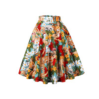 Femmes Vintage 50s taille haute jupe patineuse grande taille imprimé coton balançoire rétro jupes mi-longues coton fleuri