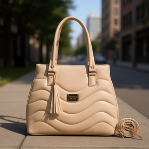 Sac à main beige pour femme Fana Alissa M3767 en cuir Saffiano, grande capacité, fermeture ouverte, deux poignées, usage quotidien décontracté - Product Image 2
