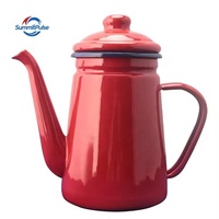 Bouilloire de camping en acier émaillé 1,5 L avec poignée métallique écologique et couvercle pour café et thé