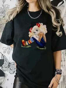 Camiseta linda con estampado de flor de cerezo y zorro para mujer |   Camiseta Casual de <span class=keywords><strong>Manga</strong></span> Corta con Cuello Redondo - Product Image 3