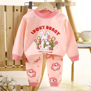 Conjunto de Ropa Interior Infantil de Algodón Puro para Niños y Niñas, Camiseta Interior Larga de Otoño, Absorbente de Humedad, con Estampados de Animales de Dibujos Animados - Product Image 2