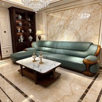 Ensemble de canapés en cuir européen pour villa moderne, canapé en bois massif de taille villa avec revêtement en cuir pour mobilier de salon