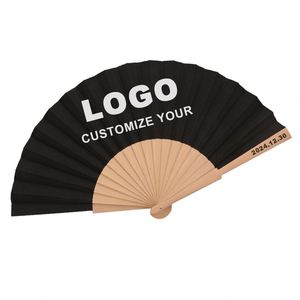 QM Exquisito Abanico Plegable de Madera Negro con Logotipo Personalizado, Regalo de Invitación de Boda, Abanico de Madera Plegable - Product Image 1