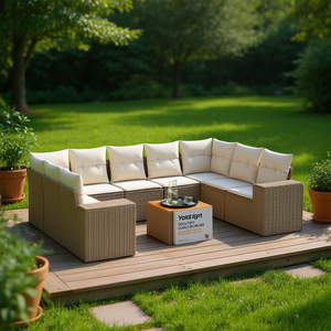 ชุดโซฟาสวนสีเบจหวาย 6 ที่นั่ง ทนทานต่อสภาพอากาศ เฟอร์นิเจอร์กลางแจ้ง ดีไซน์ร่วมสมัย - Product Image 2