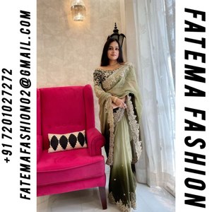 Bollywood Indian Pakistani Style Designer Organza Silk Unstitched Saree for Women Heavy Embroidery Work Washable Ethnic Wear - Product Image 2