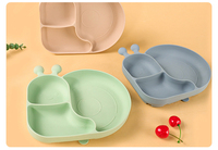 Assiette en silicone à compartiments pour enfants, motif dessin animé mignon, anti-chute, facile à nettoyer, vaisselle pour bébé pour usage quotidien
