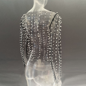 2024 Perspective chemises Blouse <span class=keywords><strong>femme</strong></span> <span class=keywords><strong>femme</strong></span> haut court brillant perle perles à manches longues haut fête gaze couverture <span class=keywords><strong>mariage</strong></span> <span class=keywords><strong>veste</strong></span> - Product Image 5