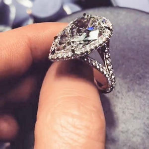 Оптовая продажа, роскошное Платиновое кольцо с муассанитом, огранка из груши, Двойной Ореол с полной установкой, сертифицированные Свадебные украшения GRA - Product Image 1