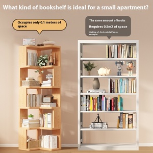 Armoire de rangement moderne en bois massif avec étagères d'angle Bibliothèque intégrée au sol et murale - Product Image 2