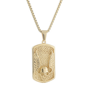 Colgante de acero inoxidable con forma de calavera y alas, con cadena, color plateado, colgante temático para hombres y mujeres, regalo, cadena de perlas cuadradas de 3,0*60 cm - Product Image 5