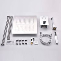 Système de douche encastré HONGDEC à double poignée en laiton, 3 fonctions, avec pommeau pluie, douchette à main et bec de baignoire, ensemble complet pour usage hôtelier